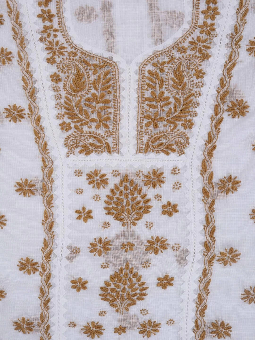 Ada Hand Embroidered White Kota Lucknowi Chikankari Unstitched Kurta Dupatta Set 01A213741
