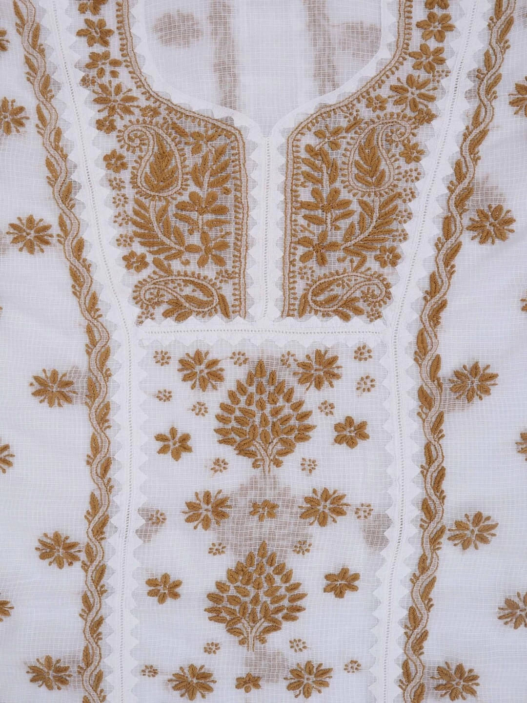 Ada Hand Embroidered White Kota Lucknowi Chikankari Unstitched Kurta Dupatta Set 01A213741