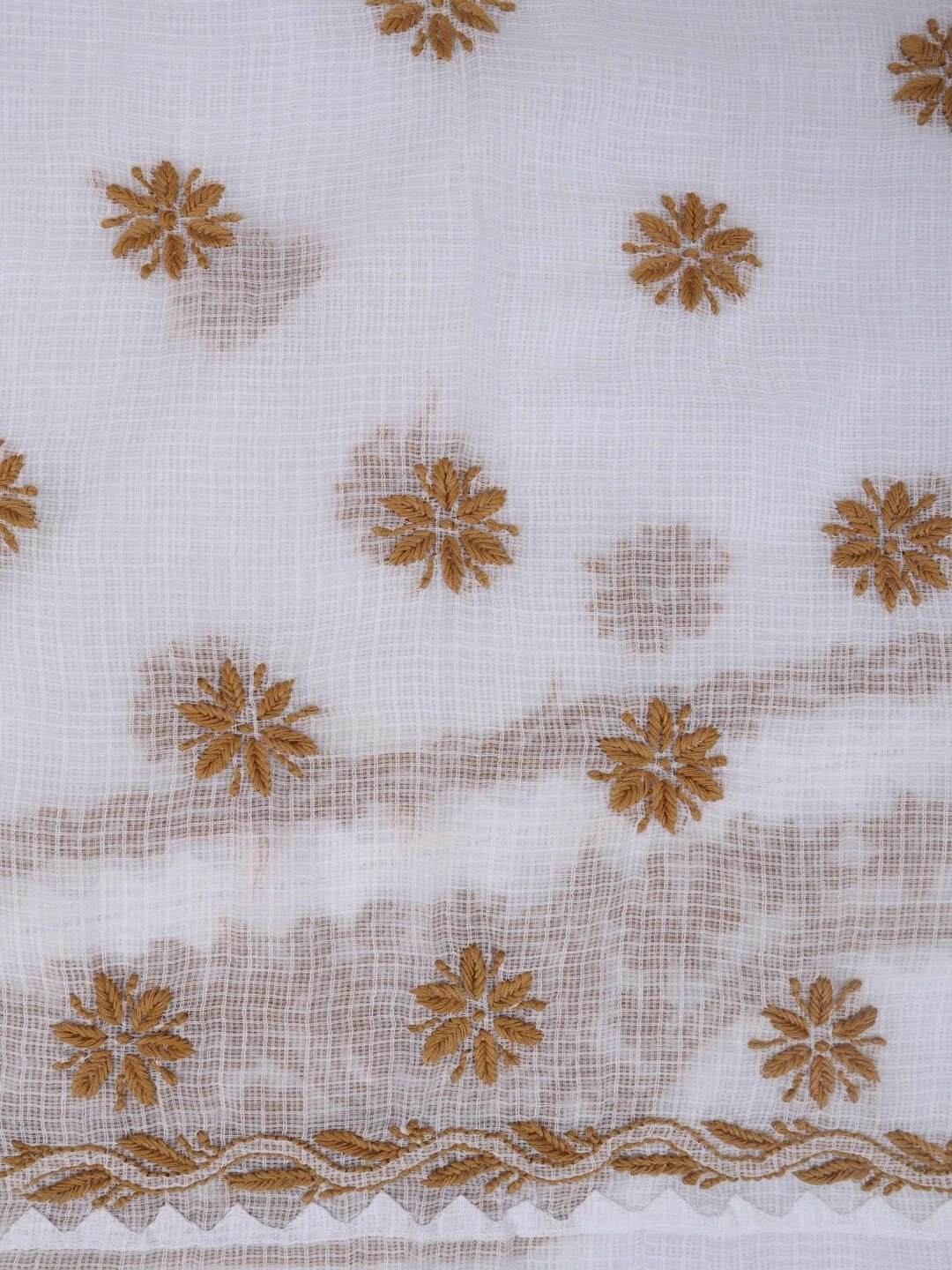 Ada Hand Embroidered White Kota Lucknowi Chikankari Unstitched Kurta Dupatta Set 01A213741