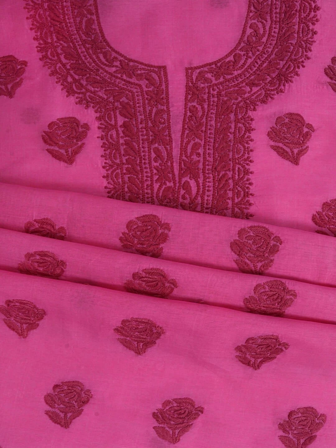 Ada Hand Embroidered Taffy Pink Chanderi Lucknowi Chikankari Unstitched Kurta Dupatta Set 01A253865