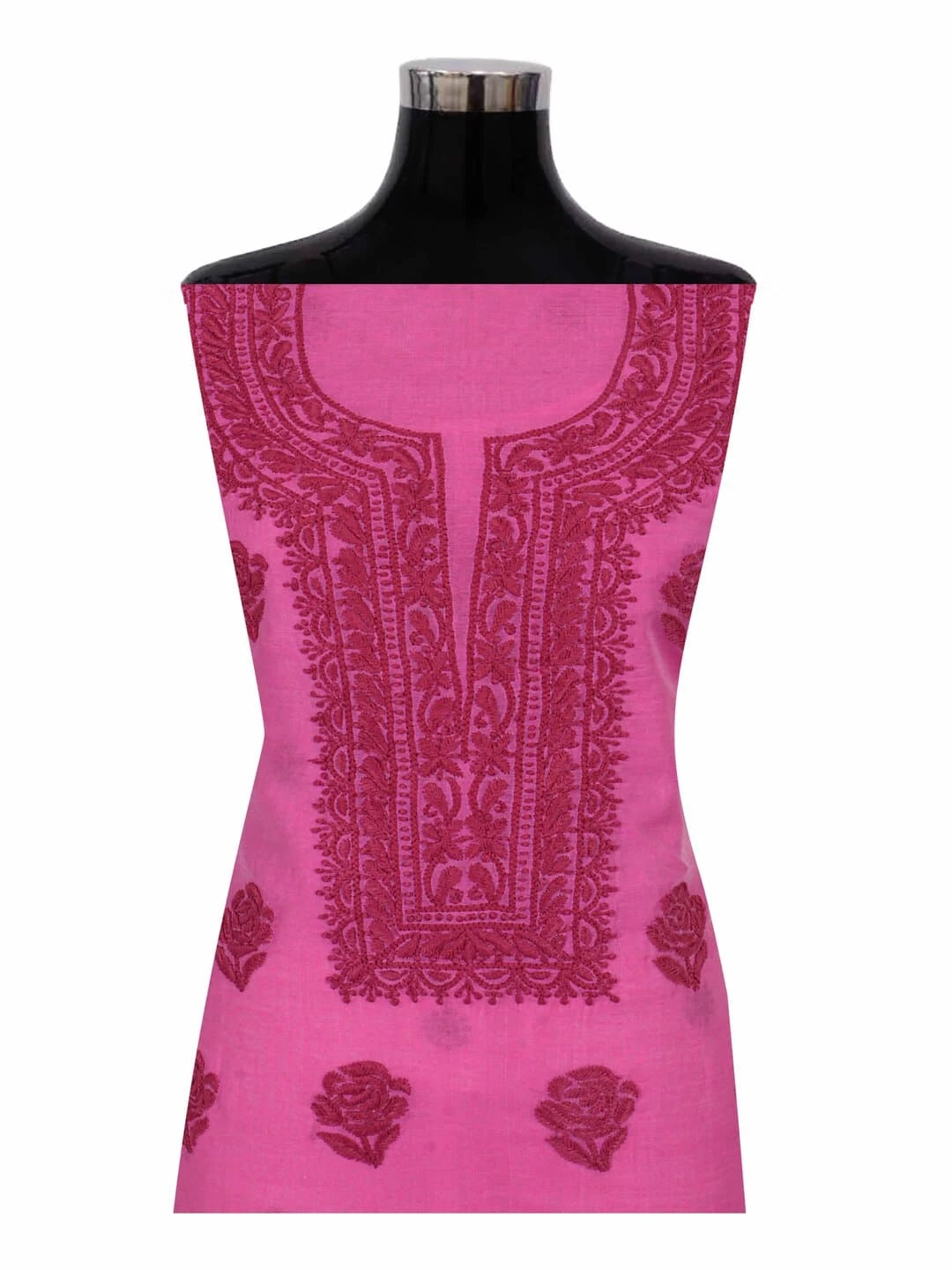 Ada Hand Embroidered Taffy Pink Chanderi Lucknowi Chikankari Unstitched Kurta Dupatta Set 01A253865