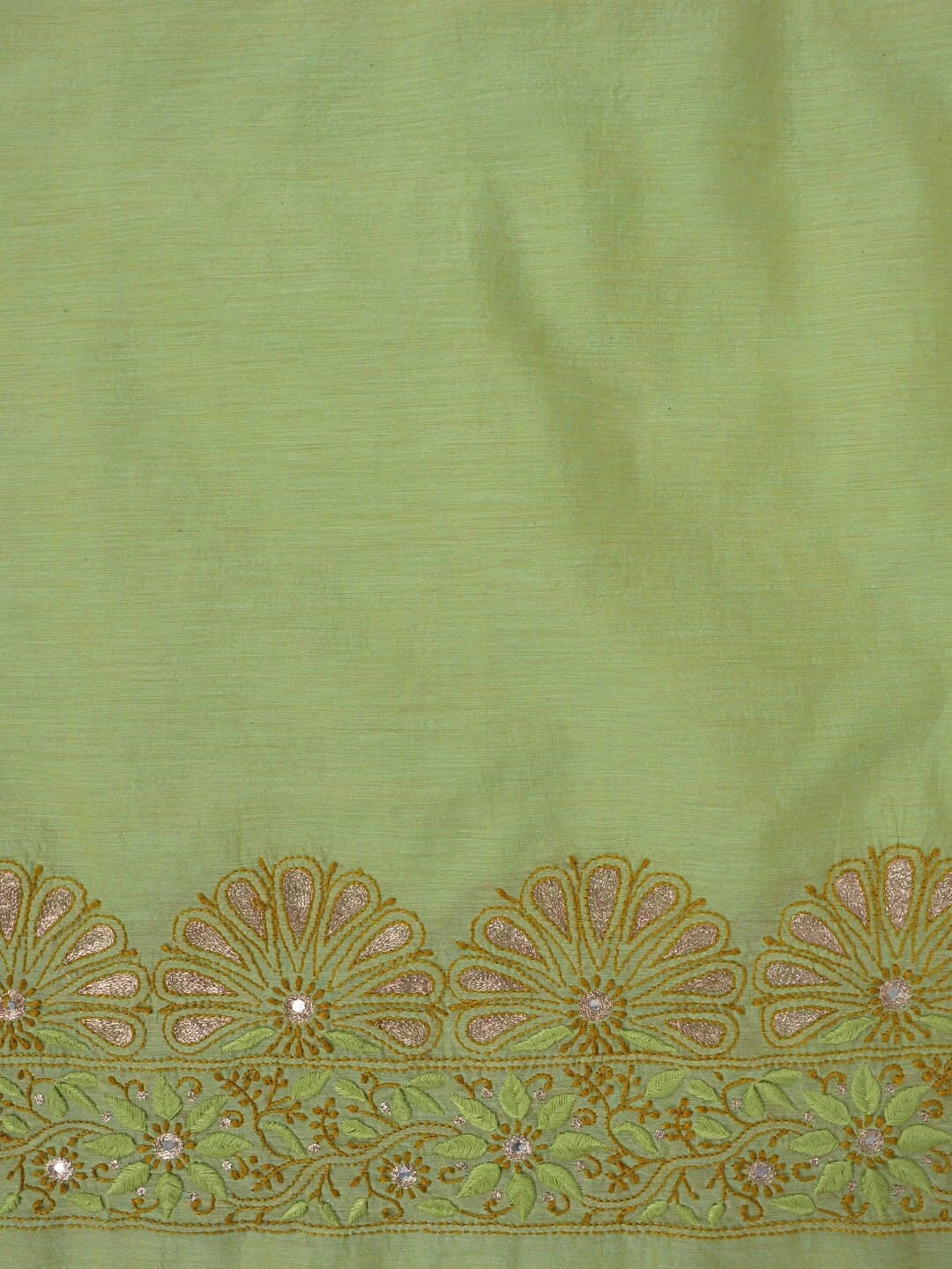 Ada Hand Embroidered Light Olive Green Chanderi Lucknowi Chikankari Unstitched Kurta Dupatta Set With Zari Work 01A185537