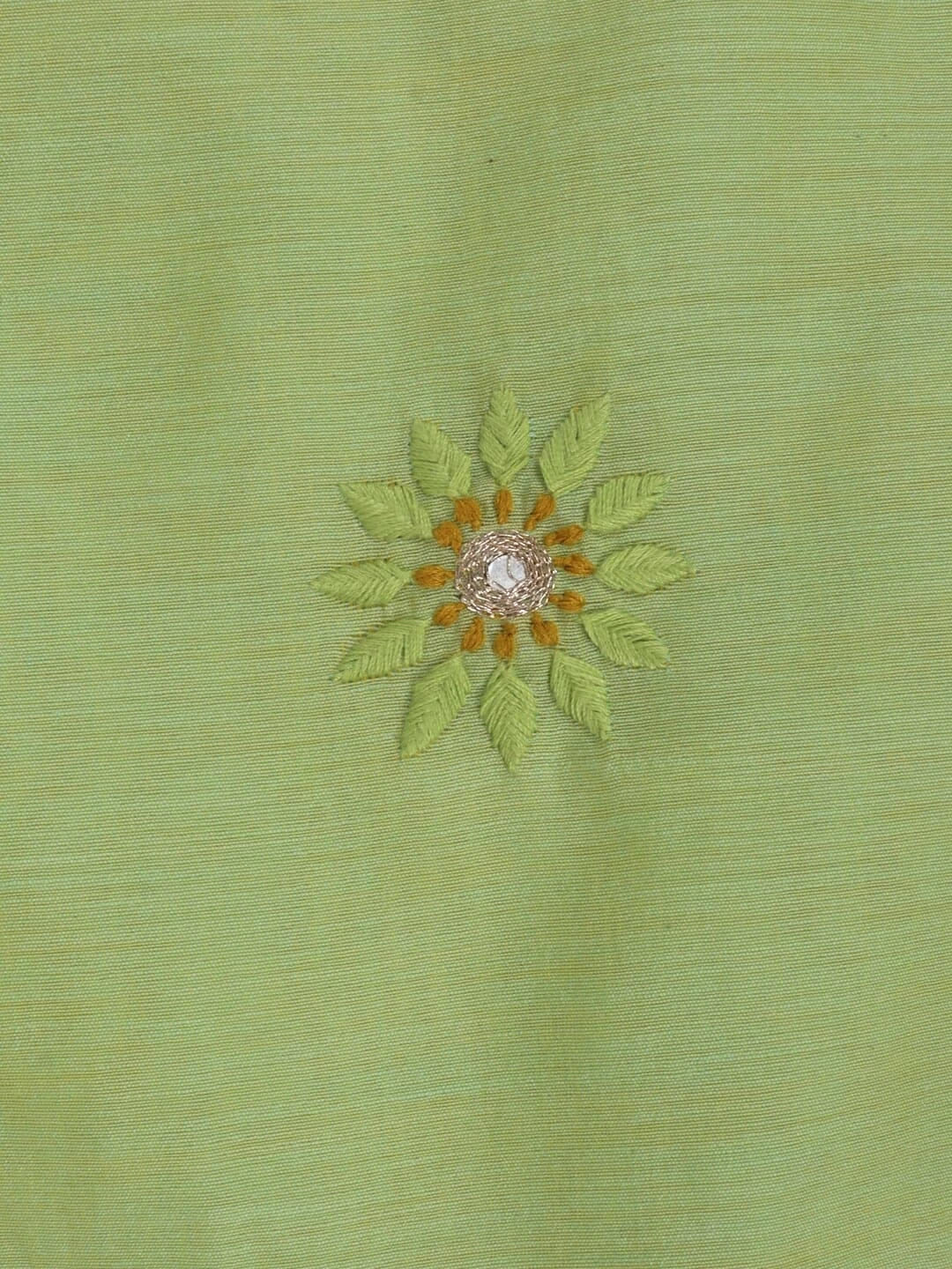 Ada Hand Embroidered Light Olive Green Chanderi Lucknowi Chikankari Unstitched Kurta Dupatta Set With Zari Work 01A185537