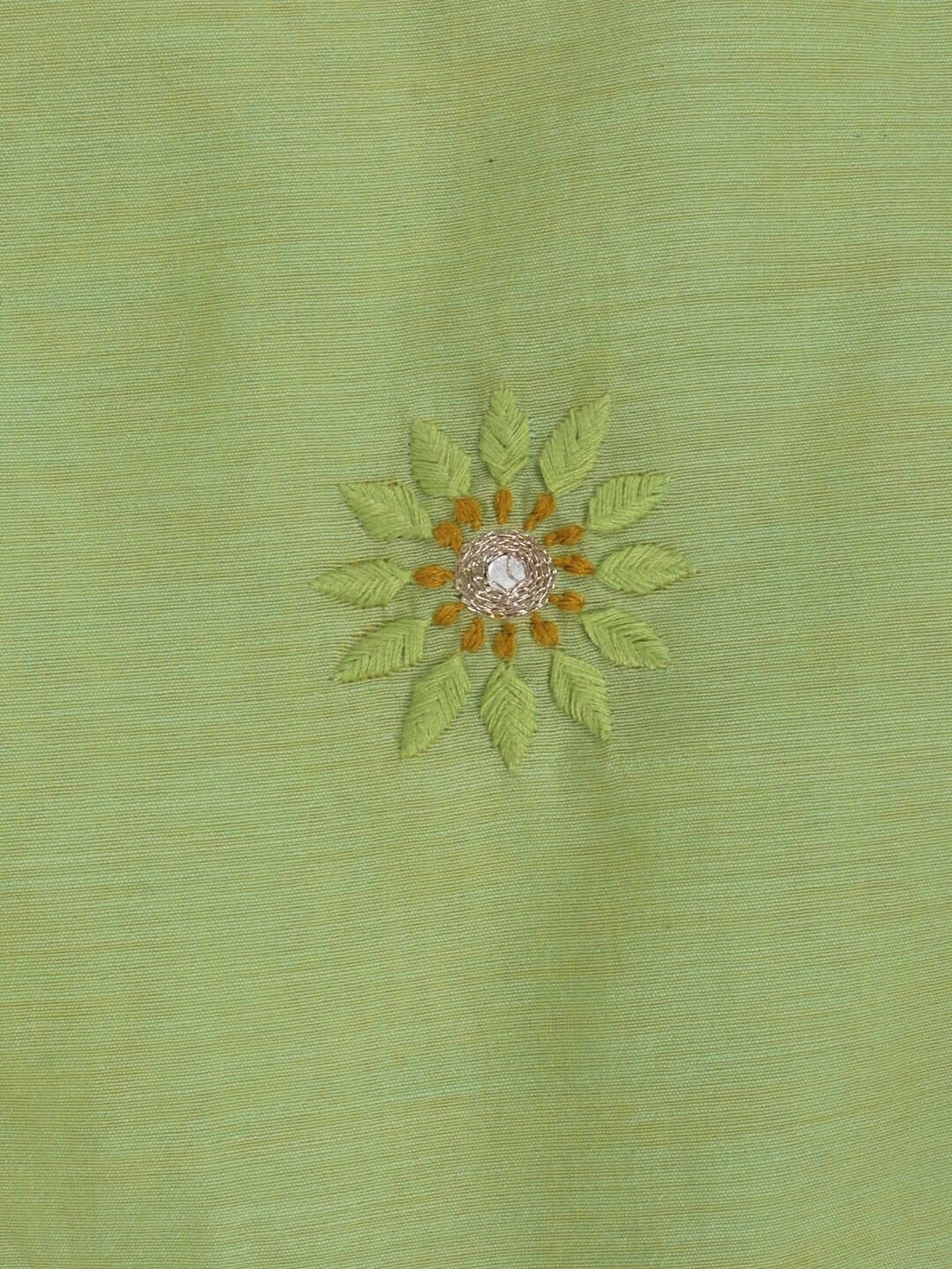Ada Hand Embroidered Light Olive Green Chanderi Lucknowi Chikankari Unstitched Kurta Dupatta Set With Zari Work 01A185537