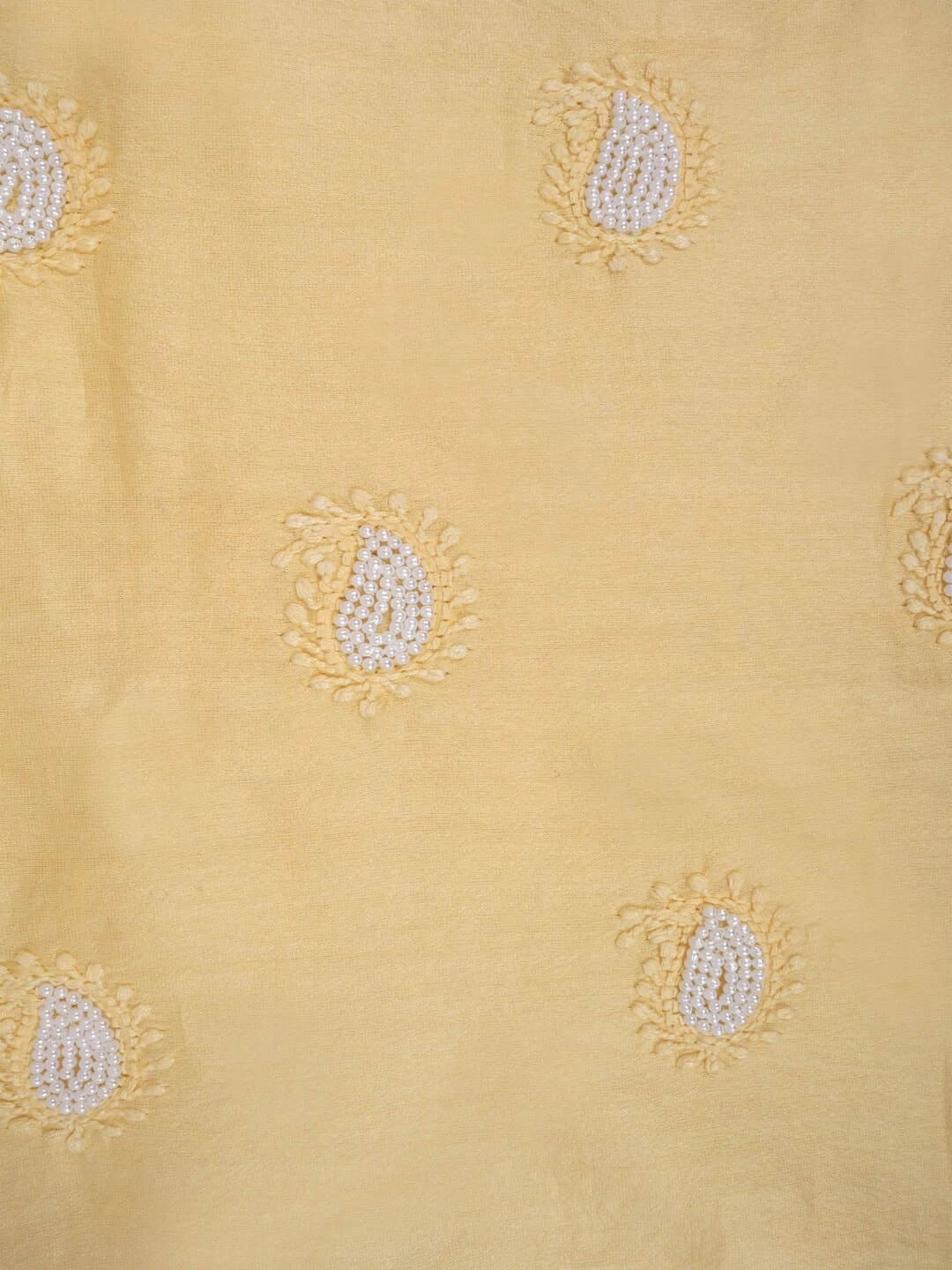 Ada Hand Embroidered Yellow Chanderi Lucknowi Chikankari Unstitched Kurta Dupatta Set With Pearl Work A600780
