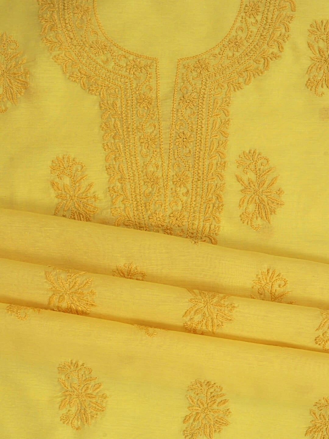 Ada Hand Embroidered Yellow Chanderi Lucknowi Chikankari Unstitched Kurta Dupatta Set 01A253830