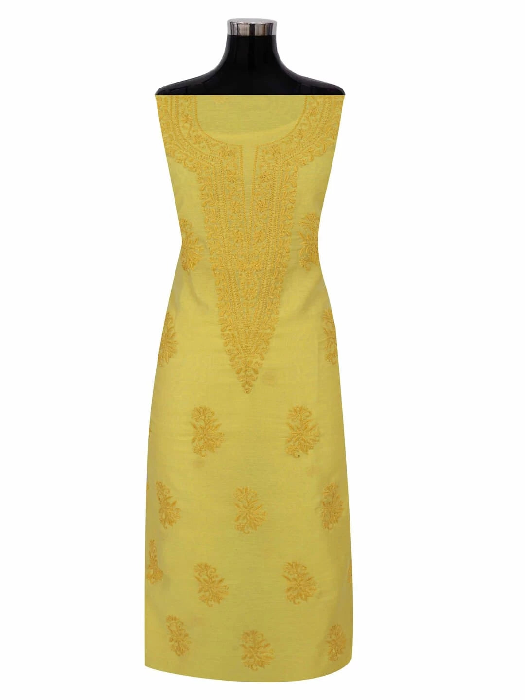 Ada Hand Embroidered Yellow Chanderi Lucknowi Chikankari Unstitched Kurta Dupatta Set 01A253830