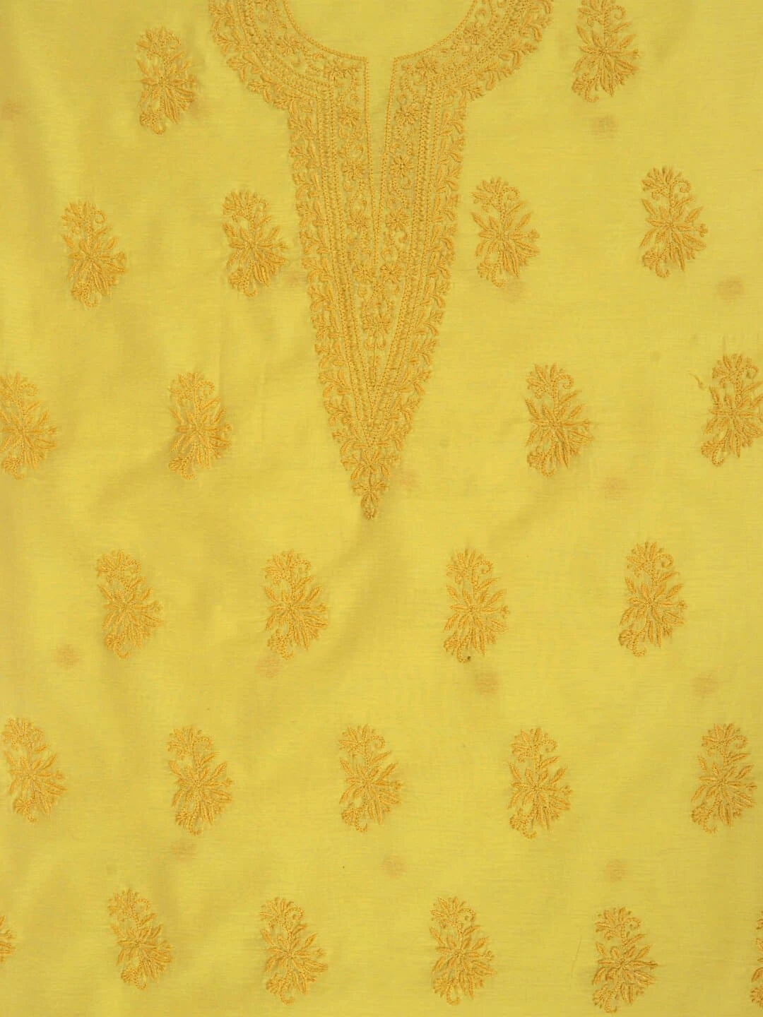 Ada Hand Embroidered Yellow Chanderi Lucknowi Chikankari Unstitched Kurta Dupatta Set 01A253830
