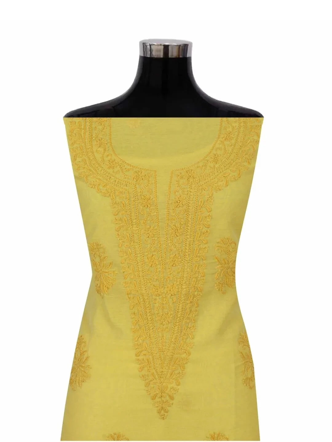 Ada Hand Embroidered Yellow Chanderi Lucknowi Chikankari Unstitched Kurta Dupatta Set 01A253830