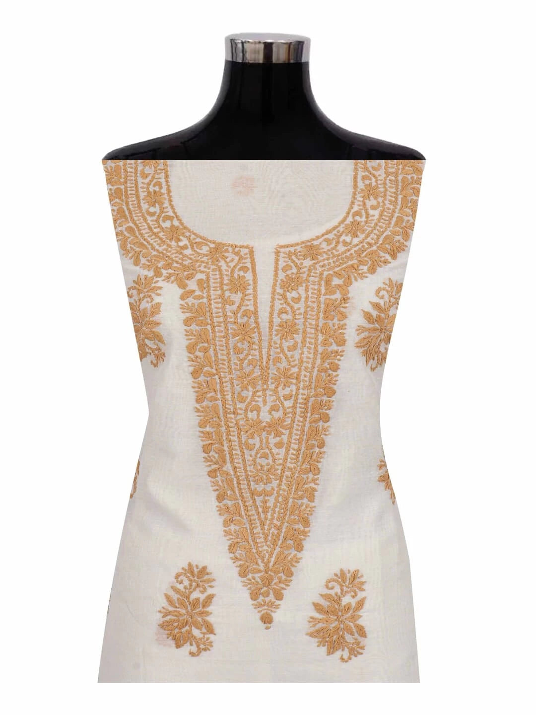 Ada Hand Embroidered Cream Chanderi Lucknowi Chikankari Unstitched Kurta Dupatta Set 01A253875