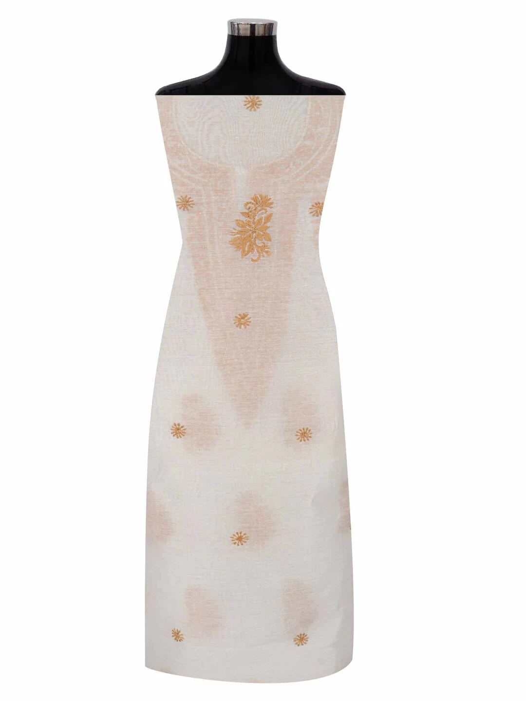 Ada Hand Embroidered Cream Chanderi Lucknowi Chikankari Unstitched Kurta Dupatta Set 01A253875