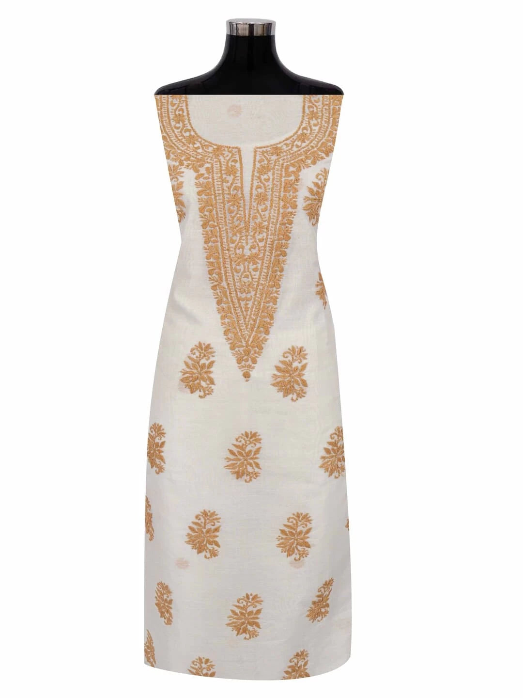Ada Hand Embroidered Cream Chanderi Lucknowi Chikankari Unstitched Kurta Dupatta Set 01A253875