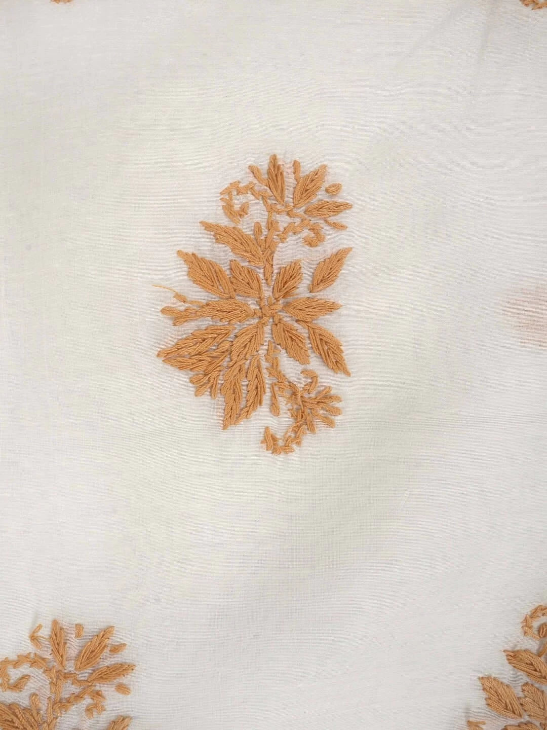 Ada Hand Embroidered Cream Chanderi Lucknowi Chikankari Unstitched Kurta Dupatta Set 01A253875
