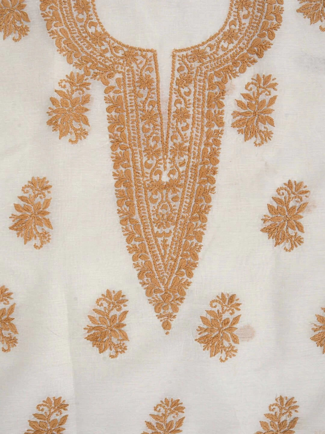 Ada Hand Embroidered Cream Chanderi Lucknowi Chikankari Unstitched Kurta Dupatta Set 01A253875