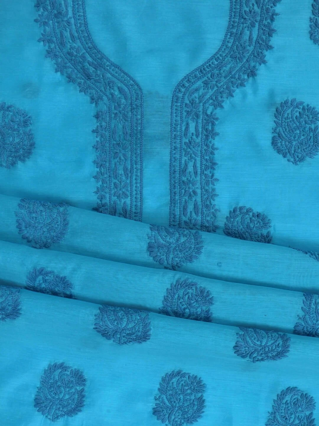 Ada Hand Embroidered Blue Chanderi Lucknowi Chikankari Unstitched Kurta Dupatta Set 01A253855