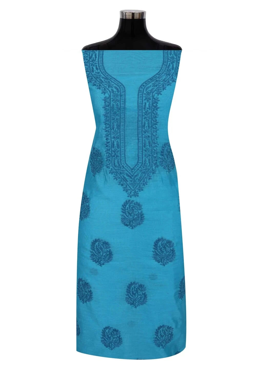 Ada Hand Embroidered Blue Chanderi Lucknowi Chikankari Unstitched Kurta Dupatta Set 01A253855