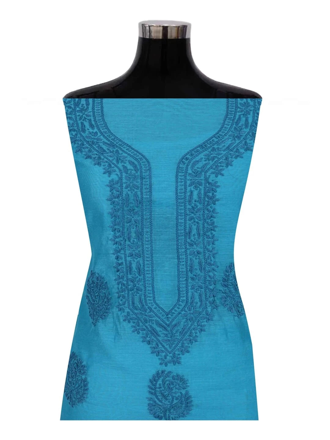 Ada Hand Embroidered Blue Chanderi Lucknowi Chikankari Unstitched Kurta Dupatta Set 01A253855