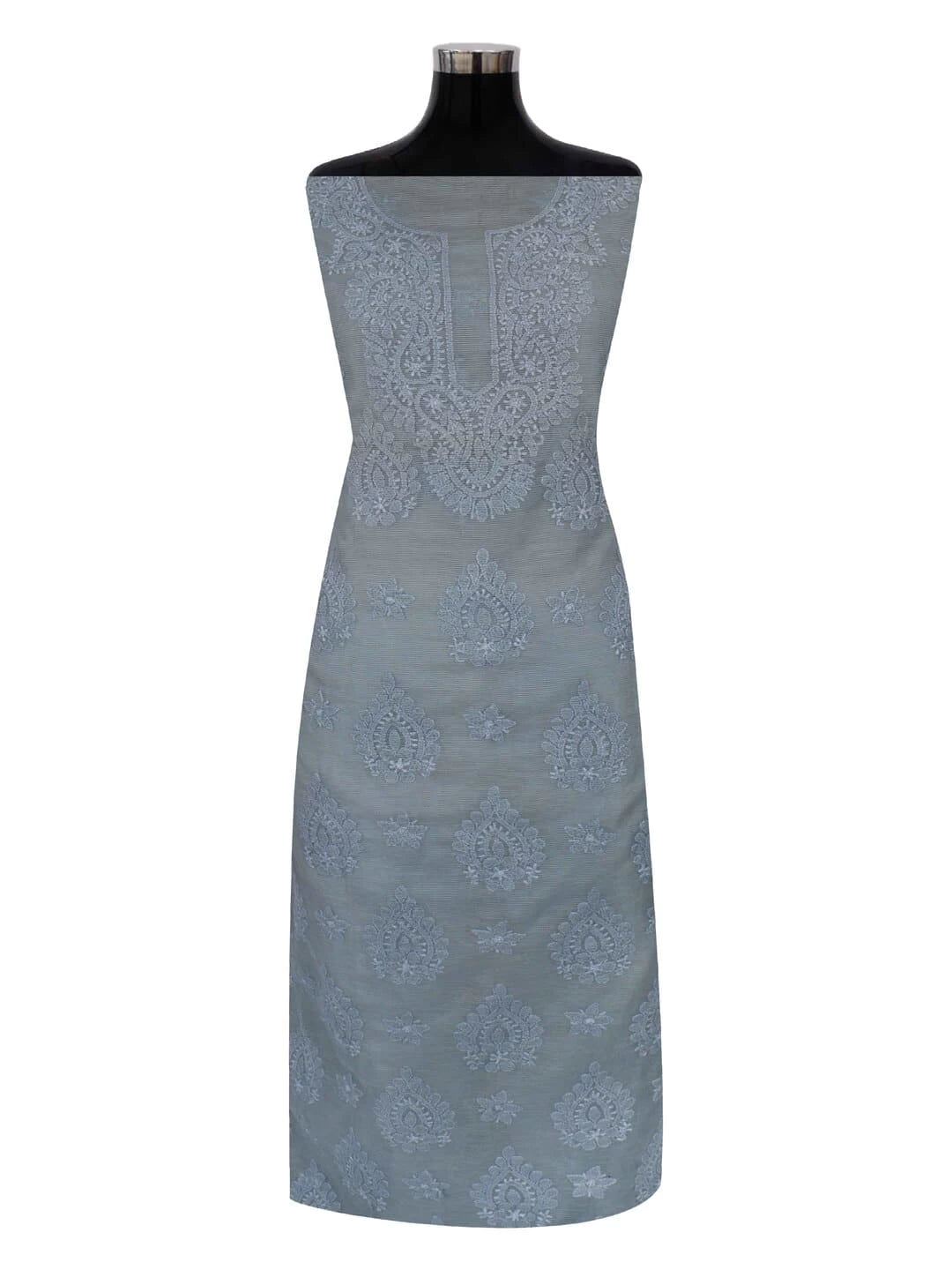 Ada Hand Embroidered Grey Super Net Lucknowi Chikankari Unstitched Kurta Dupatta Set 01A186738