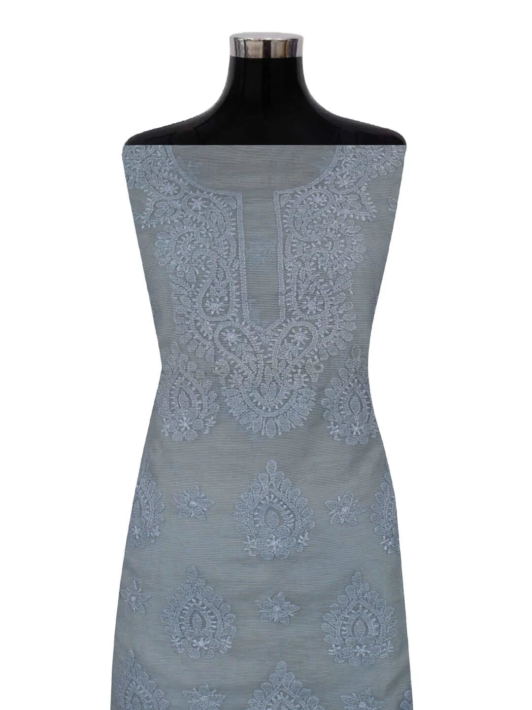 Ada Hand Embroidered Grey Super Net Lucknowi Chikankari Unstitched Kurta Dupatta Set 01A186738