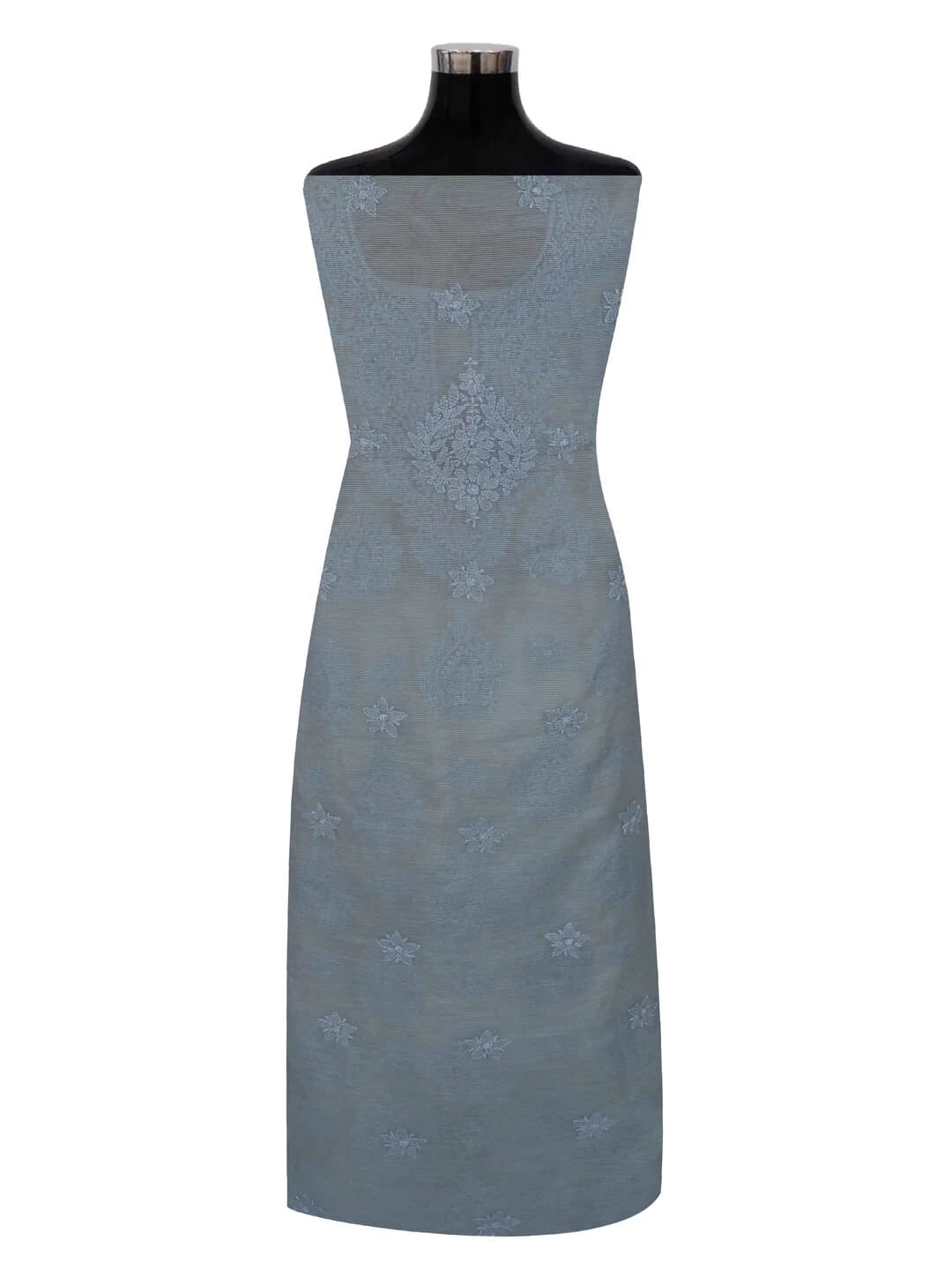 Ada Hand Embroidered Grey Super Net Lucknowi Chikankari Unstitched Kurta Dupatta Set 01A186738
