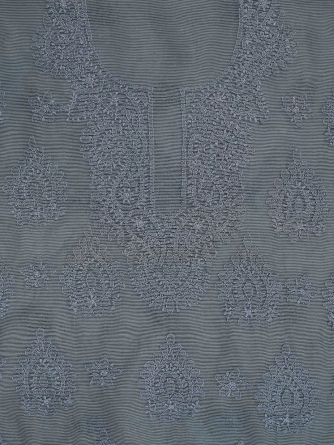 Ada Hand Embroidered Grey Super Net Lucknowi Chikankari Unstitched Kurta Dupatta Set 01A186738