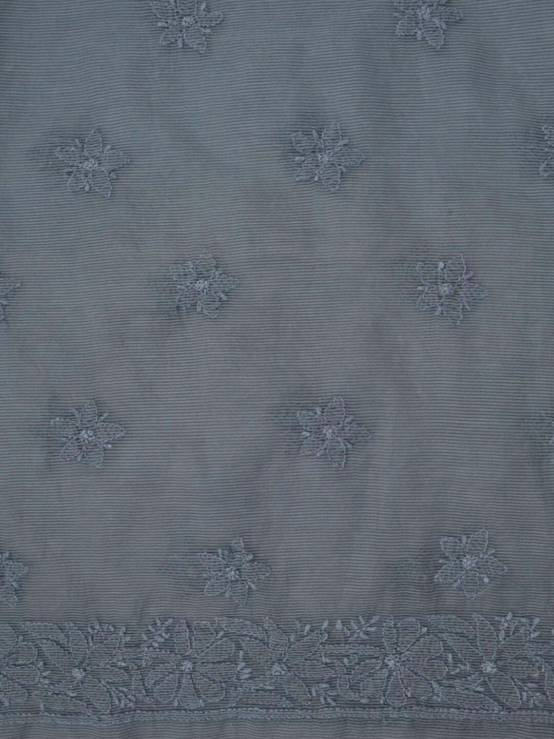 Ada Hand Embroidered Grey Super Net Lucknowi Chikankari Unstitched Kurta Dupatta Set 01A186738