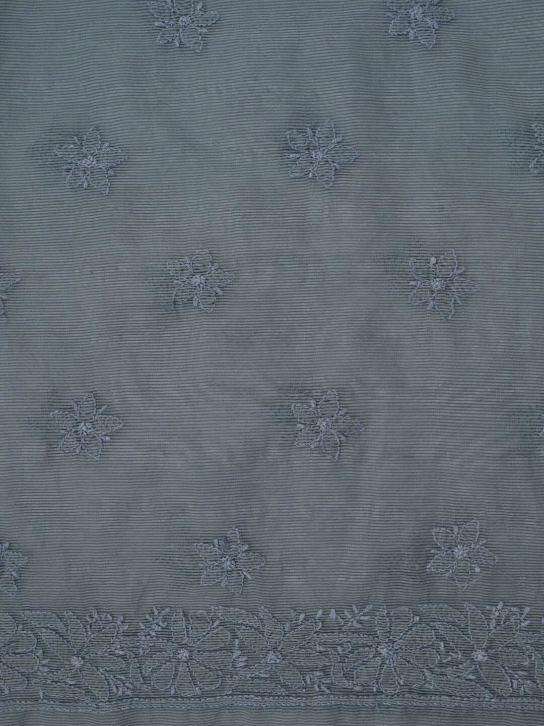 Ada Hand Embroidered Grey Super Net Lucknowi Chikankari Unstitched Kurta Dupatta Set 01A186738