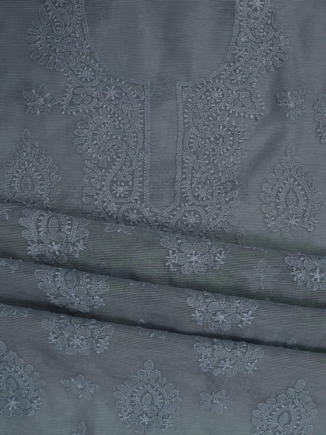 Ada Hand Embroidered Grey Super Net Lucknowi Chikankari Unstitched Kurta Dupatta Set 01A186738
