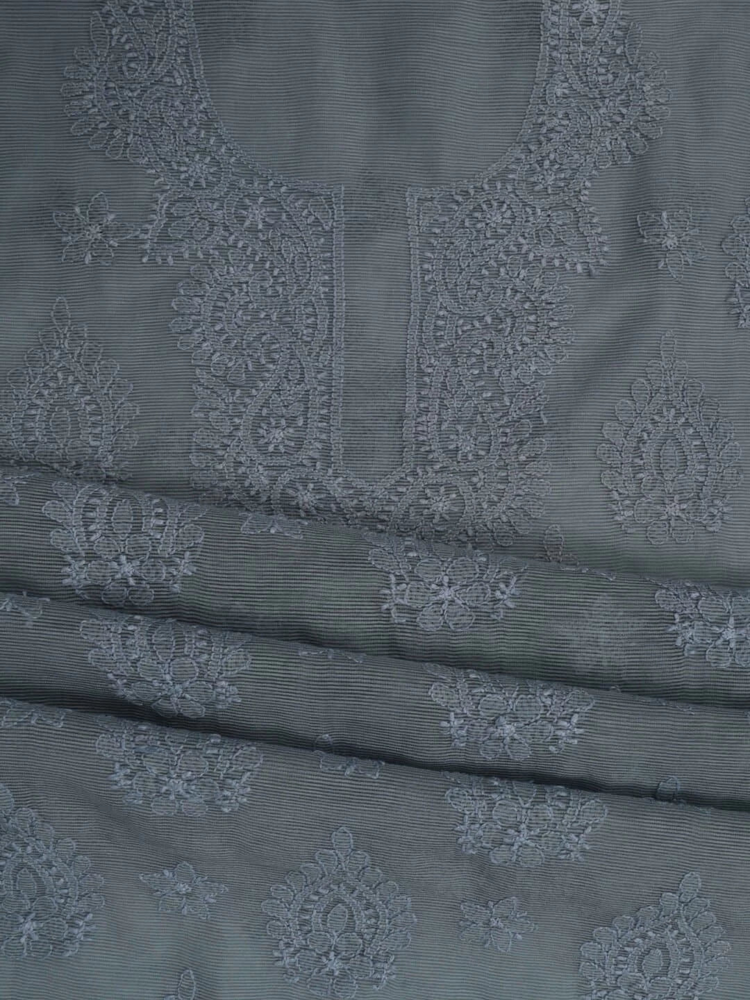 Ada Hand Embroidered Grey Super Net Lucknowi Chikankari Unstitched Kurta Dupatta Set 01A186738