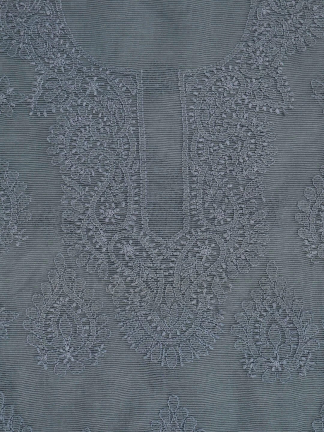 Ada Hand Embroidered Grey Super Net Lucknowi Chikankari Unstitched Kurta Dupatta Set 01A186738
