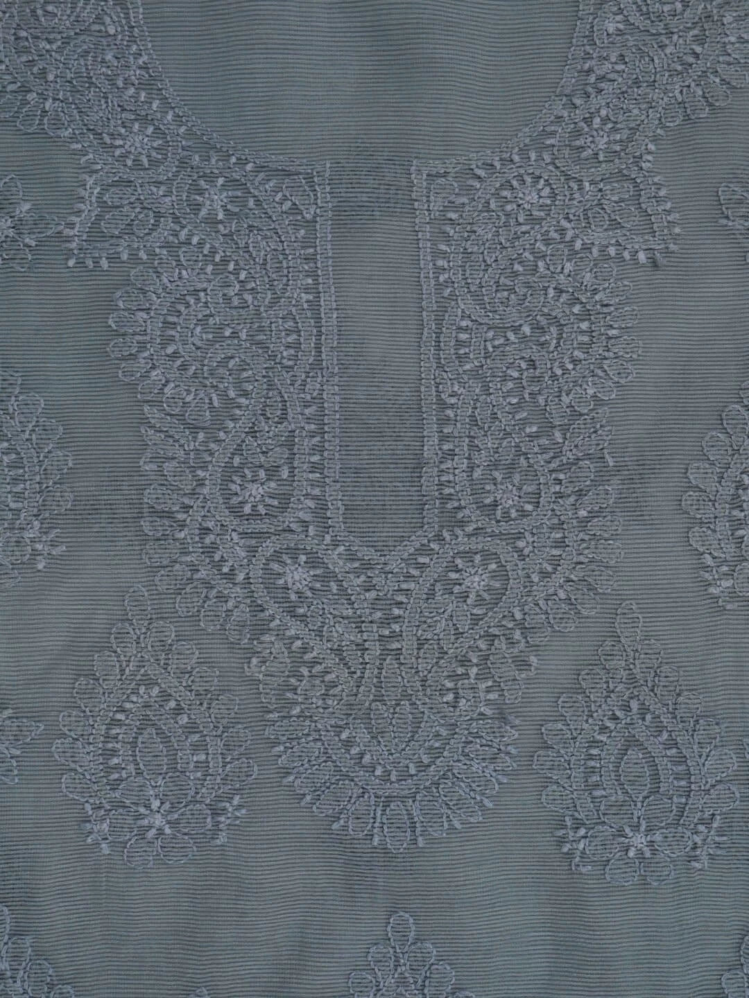 Ada Hand Embroidered Grey Super Net Lucknowi Chikankari Unstitched Kurta Dupatta Set 01A186738