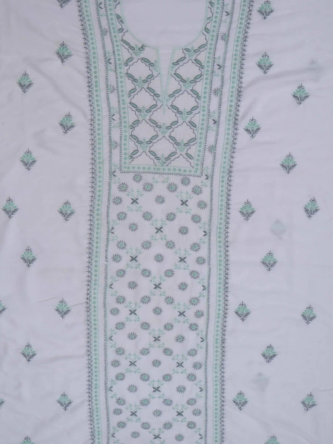 Ada Hand Embroidered White Modal Lucknowi Chikankari Unstitched Kurta Dupatta Set 01A243863
