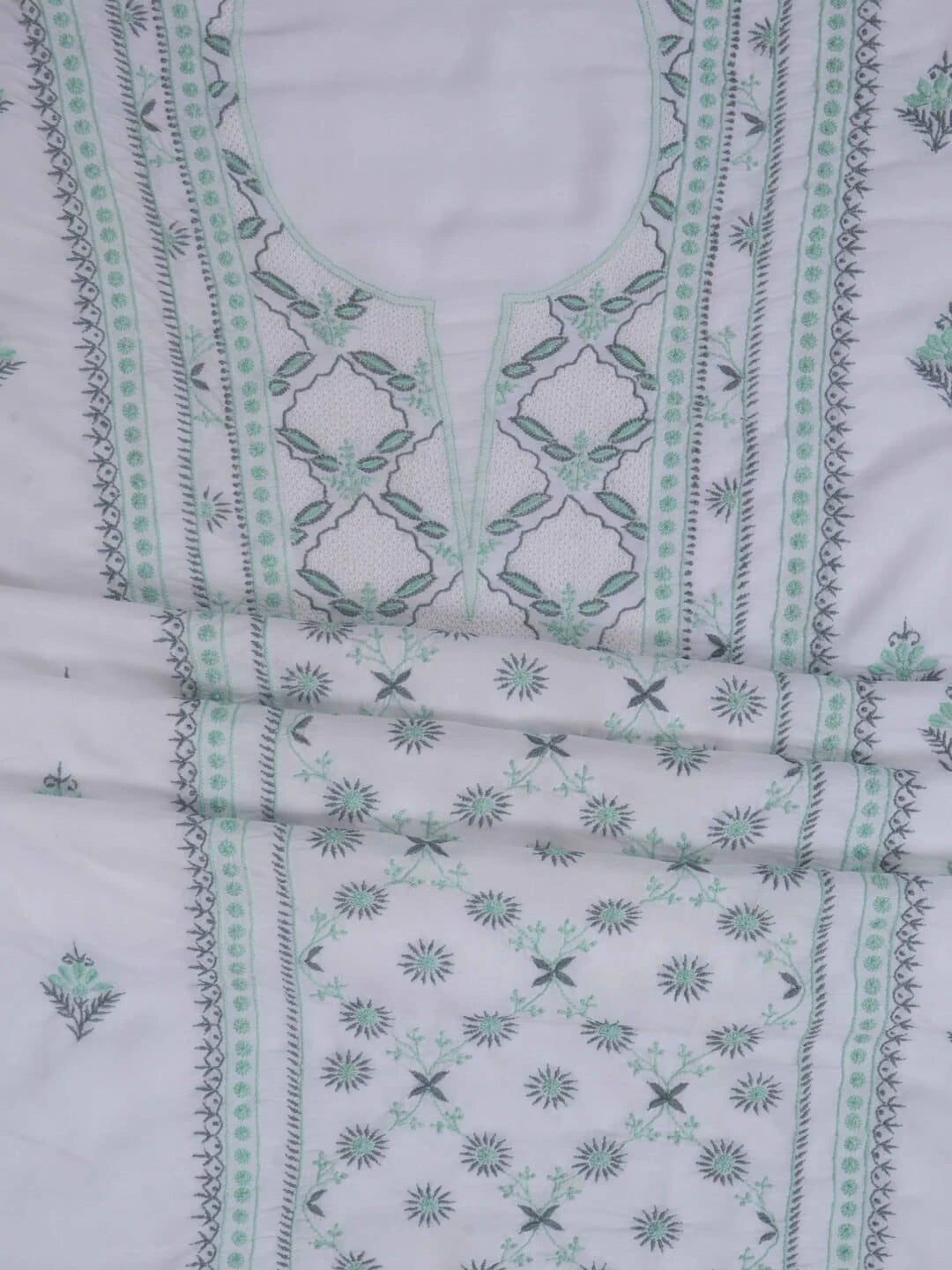 Ada Hand Embroidered White Modal Lucknowi Chikankari Unstitched Kurta Dupatta Set 01A243863