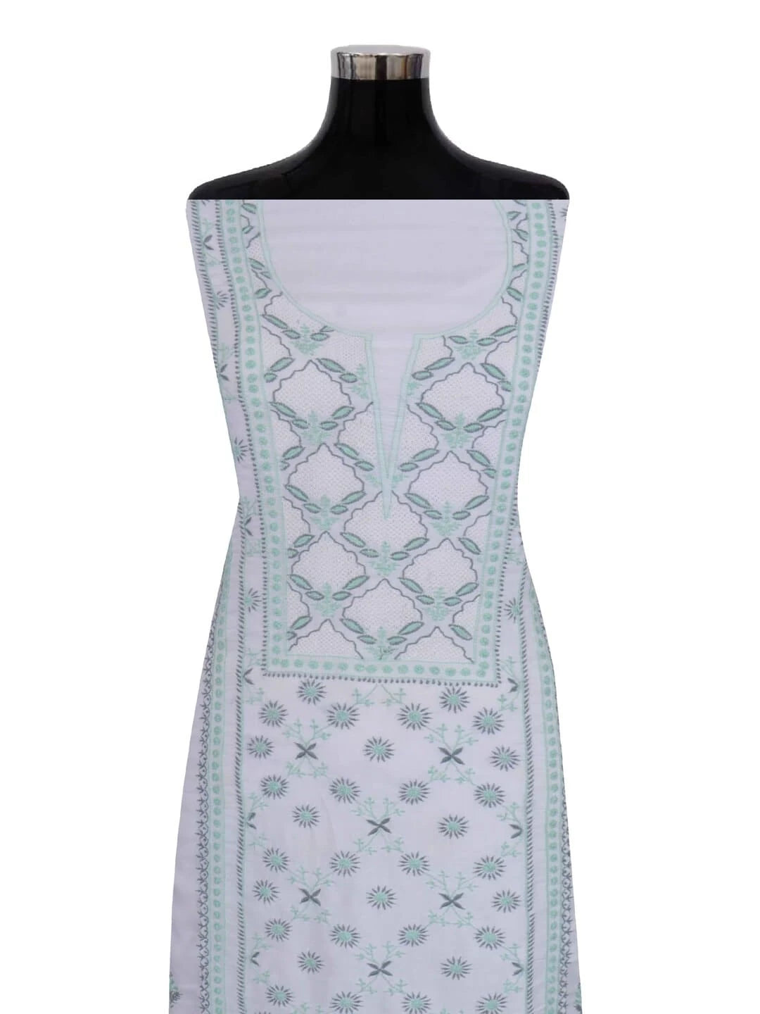 Ada Hand Embroidered White Modal Lucknowi Chikankari Unstitched Kurta Dupatta Set 01A243863