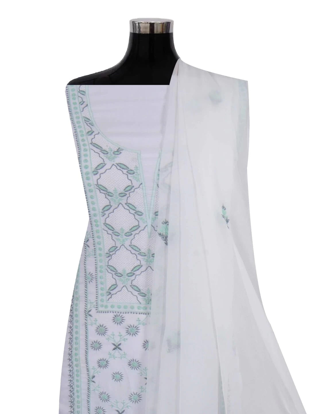 Ada Hand Embroidered White Modal Lucknowi Chikankari Unstitched Kurta Dupatta Set 01A243863