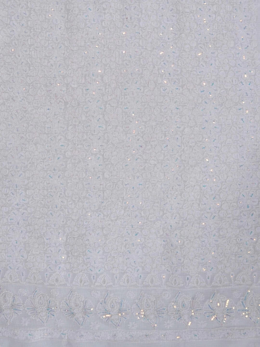 Ada Hand Embroidered White Kota Lucknowi Chikankari Unstitched Kurta Dupatta Set With Zari Work 01A256019