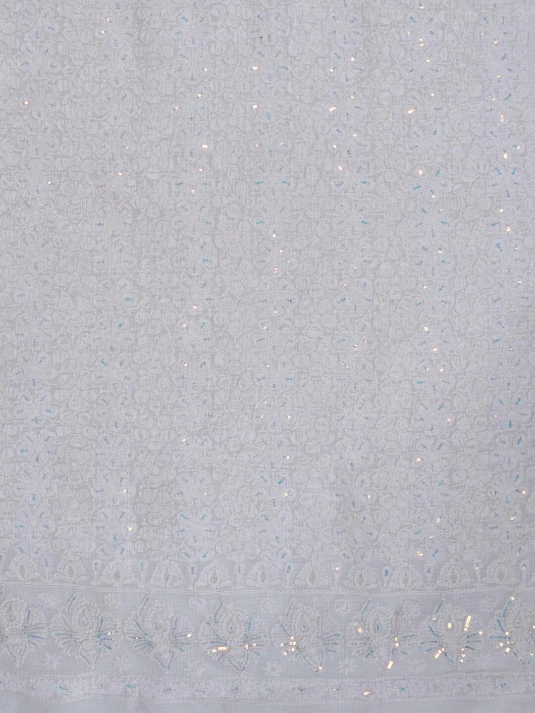 Ada Hand Embroidered White Kota Lucknowi Chikankari Unstitched Kurta Dupatta Set With Zari Work 01A256019