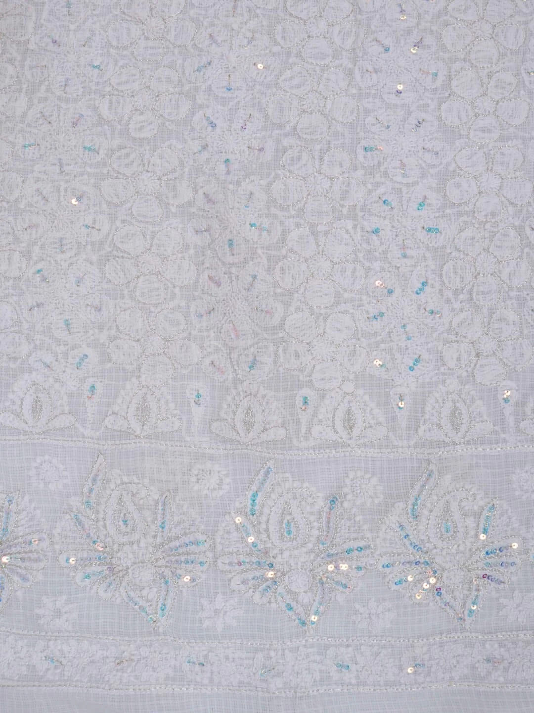 Ada Hand Embroidered White Kota Lucknowi Chikankari Unstitched Kurta Dupatta Set With Zari Work 01A256019