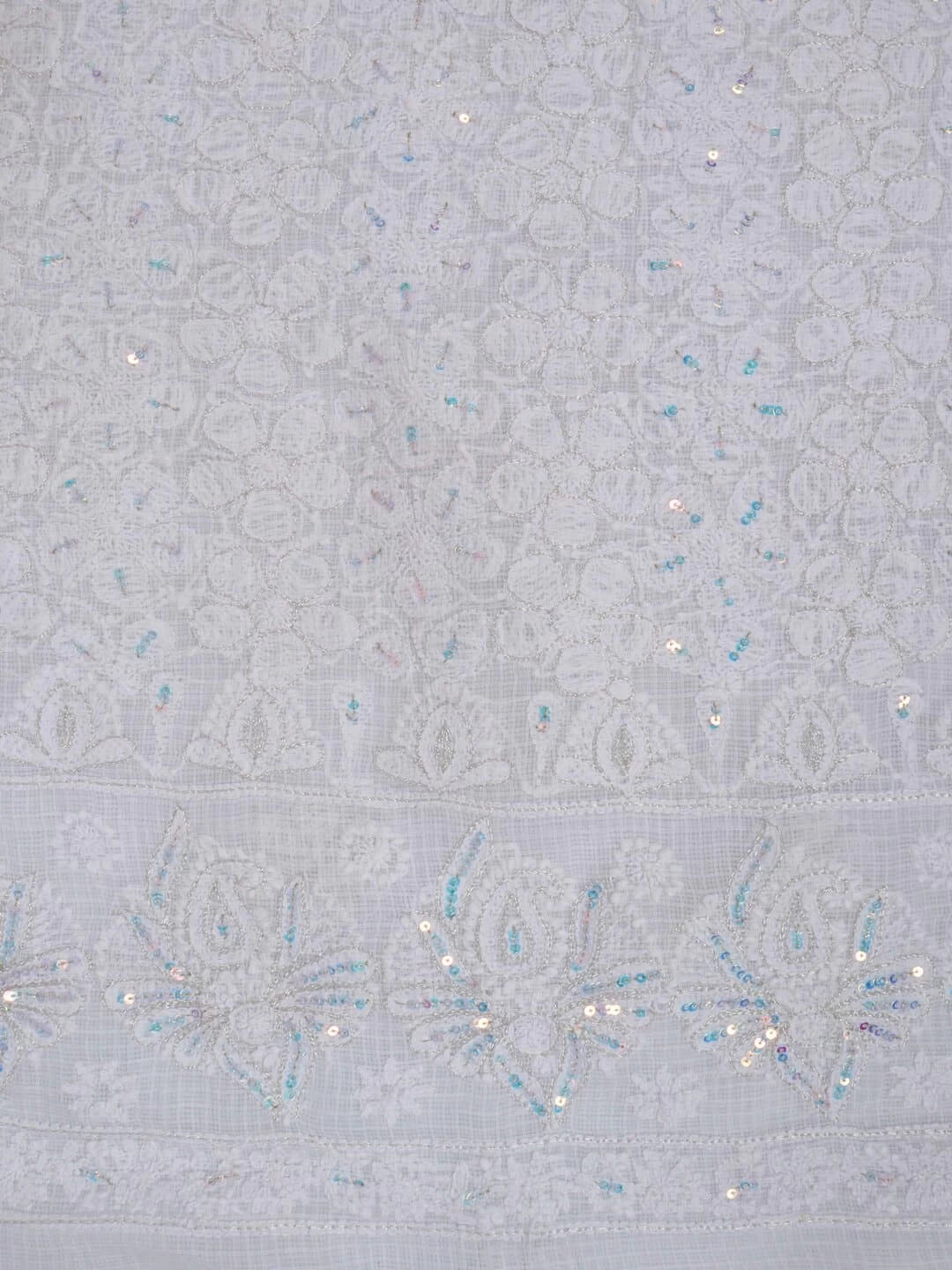 Ada Hand Embroidered White Kota Lucknowi Chikankari Unstitched Kurta Dupatta Set With Zari Work 01A256019