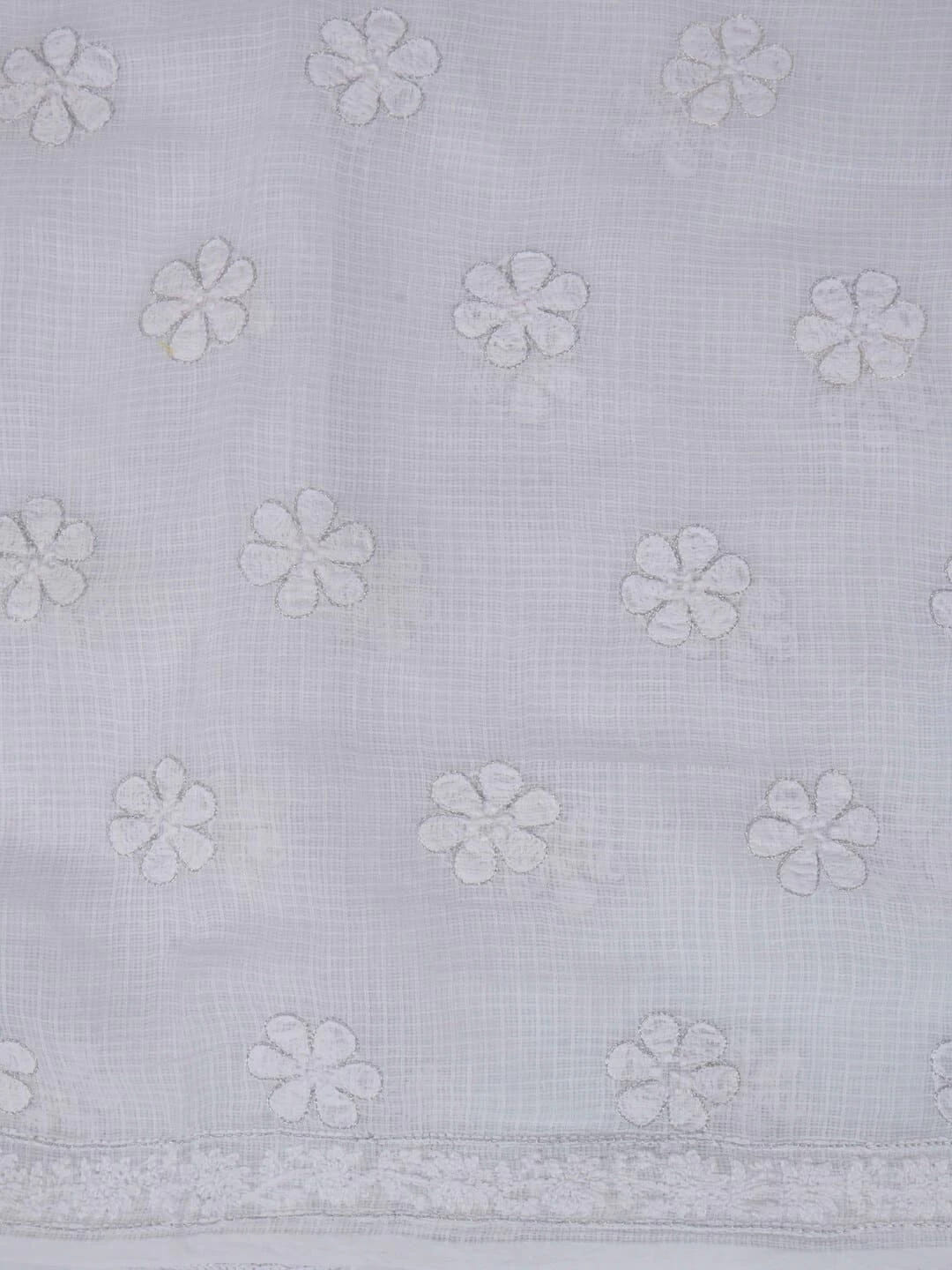 Ada Hand Embroidered White Kota Lucknowi Chikankari Unstitched Kurta Dupatta Set With Zari Work 01A256019