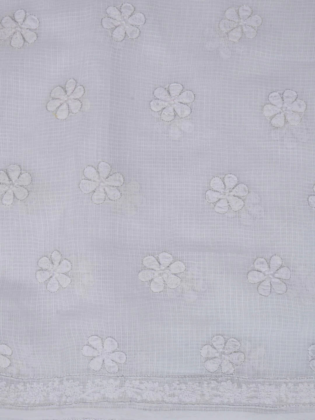 Ada Hand Embroidered White Kota Lucknowi Chikankari Unstitched Kurta Dupatta Set With Zari Work 01A256019