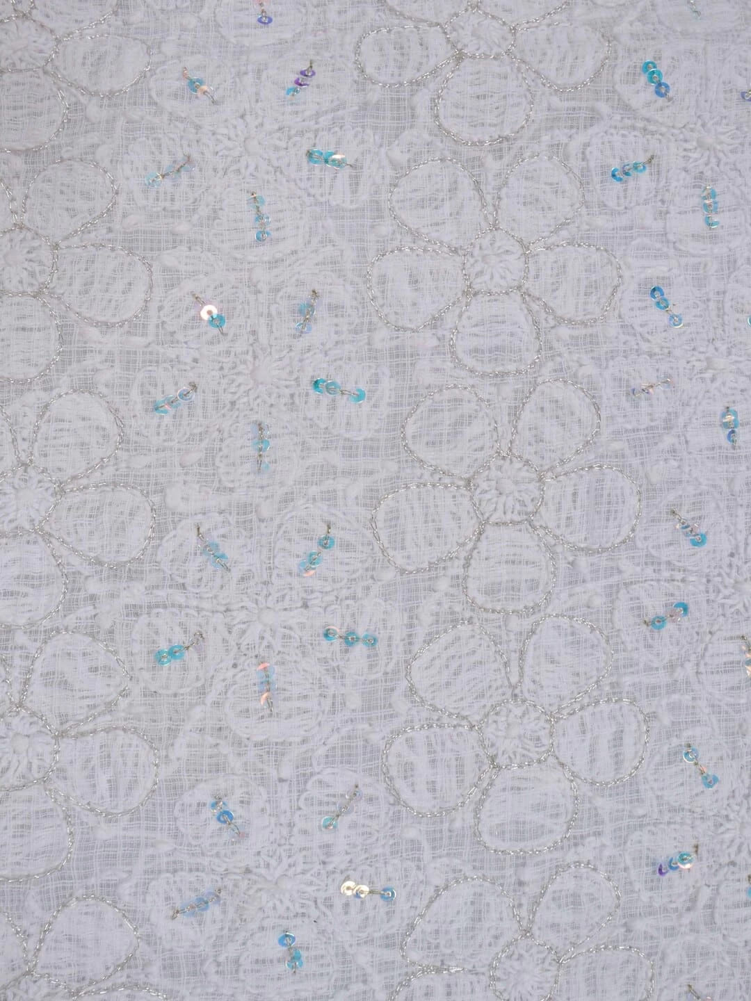 Ada Hand Embroidered White Kota Lucknowi Chikankari Unstitched Kurta Dupatta Set With Zari Work 01A256019