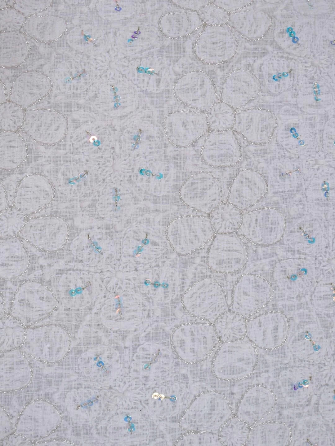 Ada Hand Embroidered White Kota Lucknowi Chikankari Unstitched Kurta Dupatta Set With Zari Work 01A256019