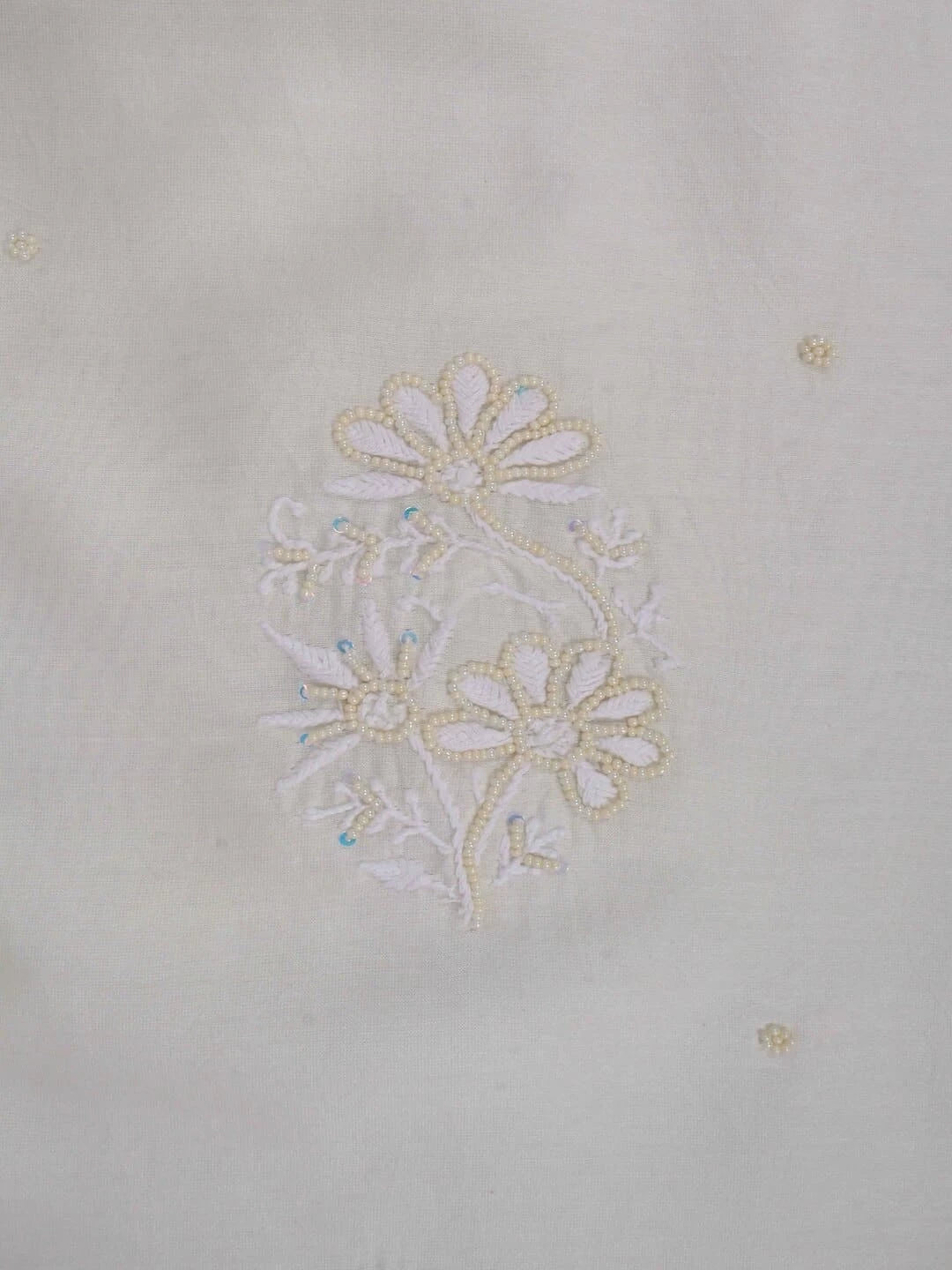 Ada Hand Embroidered Off White Chanderi Lucknowi Chikankari Unstitched Kurta Dupatta Set With Pearl Work 01A160965
