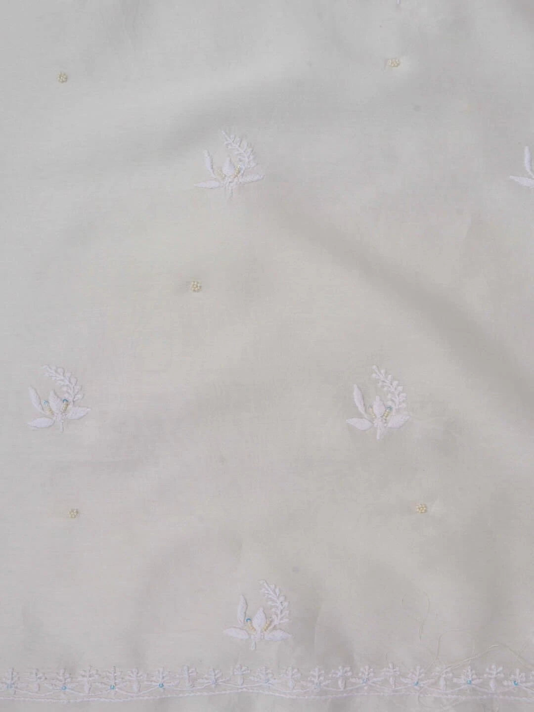 Ada Hand Embroidered Off White Chanderi Lucknowi Chikankari Unstitched Kurta Dupatta Set With Pearl Work 01A160965