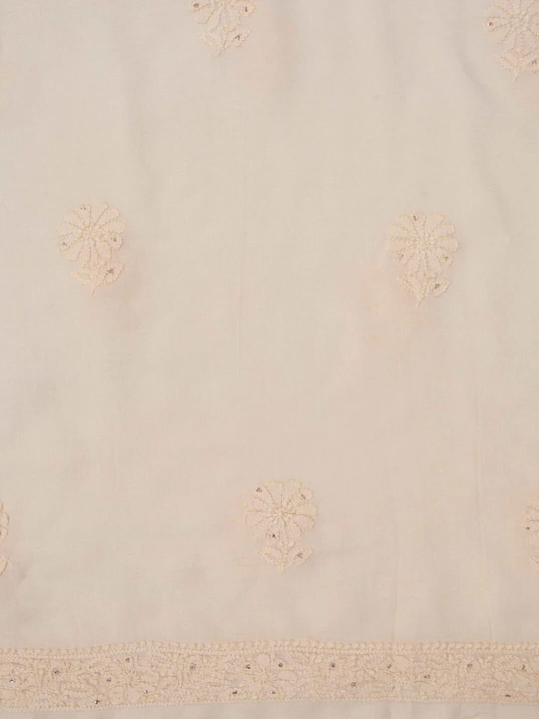 Ada Hand Embroidered Cream Modal Lucknowi Chikankari Unstitched Kurta Dupatta Set With Muqaish Work 01A260039