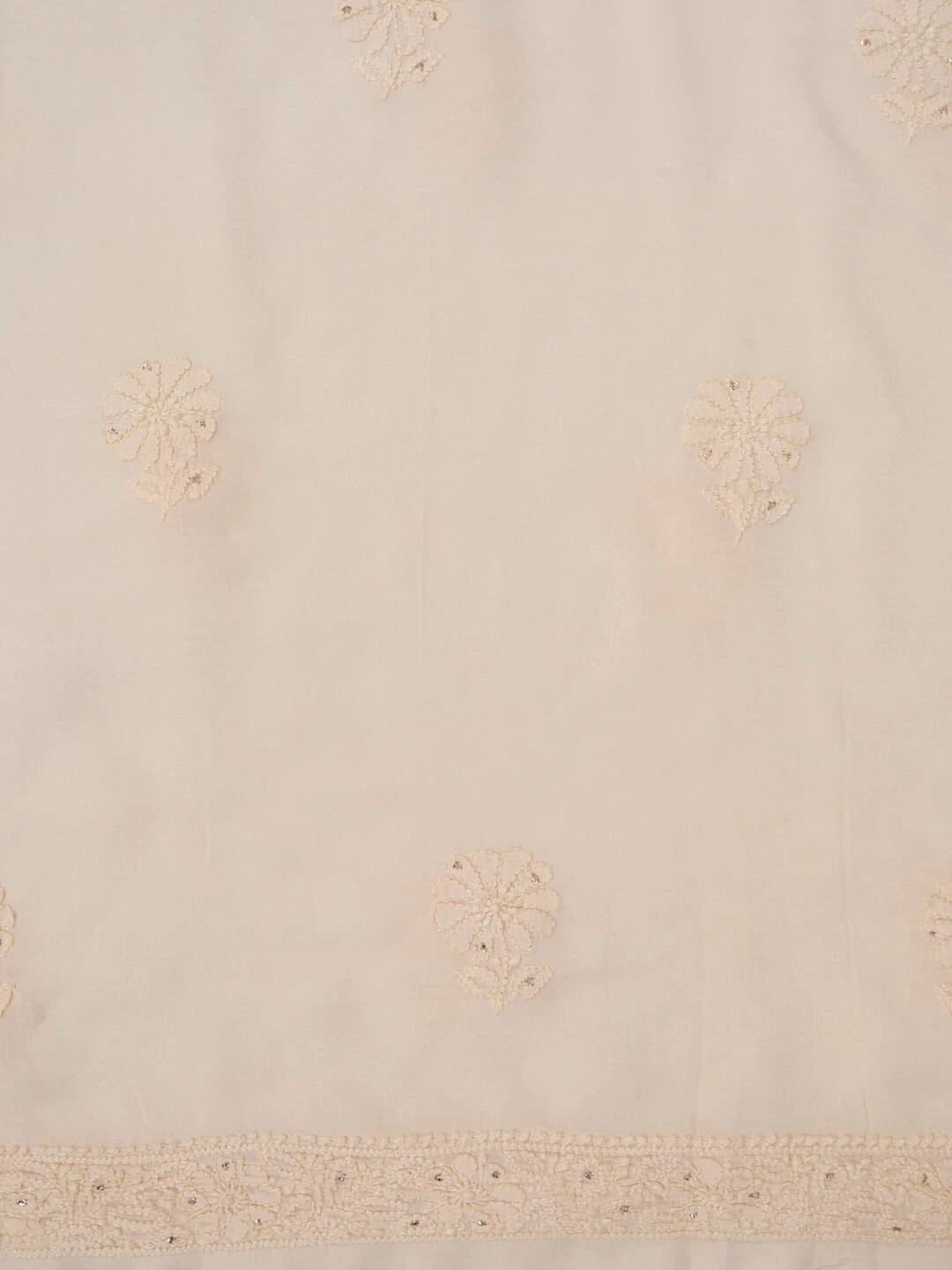 Ada Hand Embroidered Cream Modal Lucknowi Chikankari Unstitched Kurta Dupatta Set With Muqaish Work 01A260039