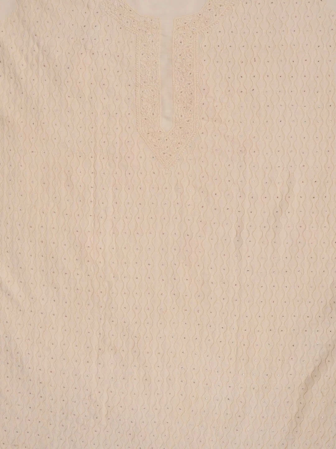 Ada Hand Embroidered Cream Modal Lucknowi Chikankari Unstitched Kurta Dupatta Set With Muqaish Work 01A260039