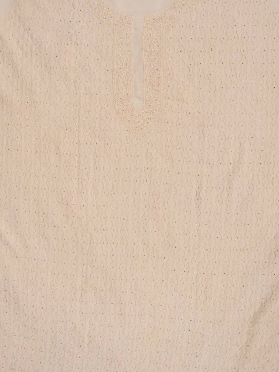 Ada Hand Embroidered Cream Modal Lucknowi Chikankari Unstitched Kurta Dupatta Set With Muqaish Work 01A260039