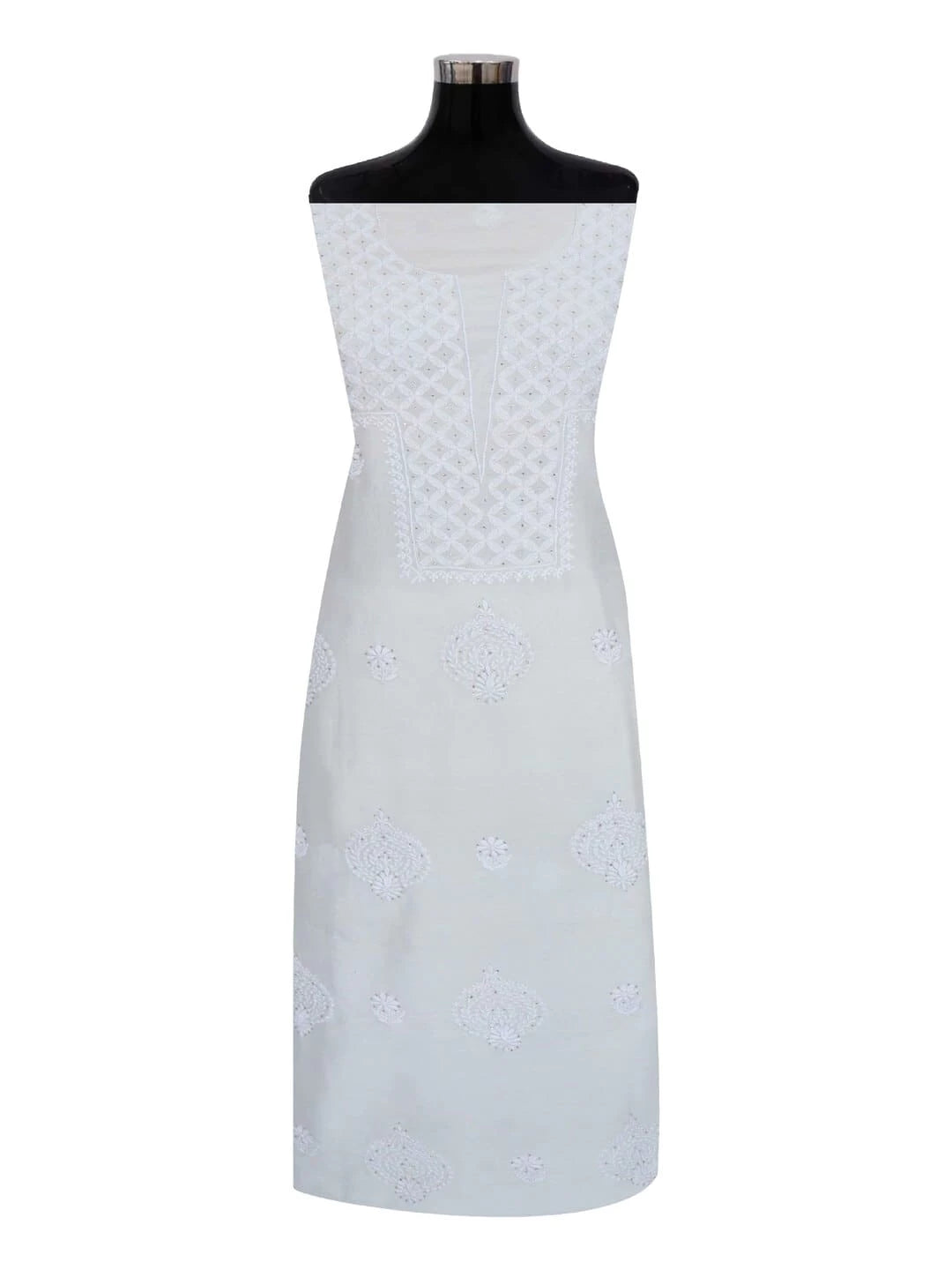 Ada Hand Embroidered Light Blue Chanderi Lucknowi Chikankari Unstitched Kurta Dupatta Set With Muqaish Work 01A238448